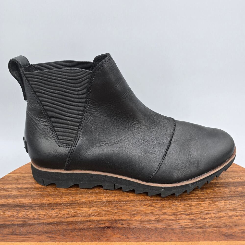 Sorel Harlow Chelsea Boots Womens 8 Black Leather Pull On Ankle Comfort Booties